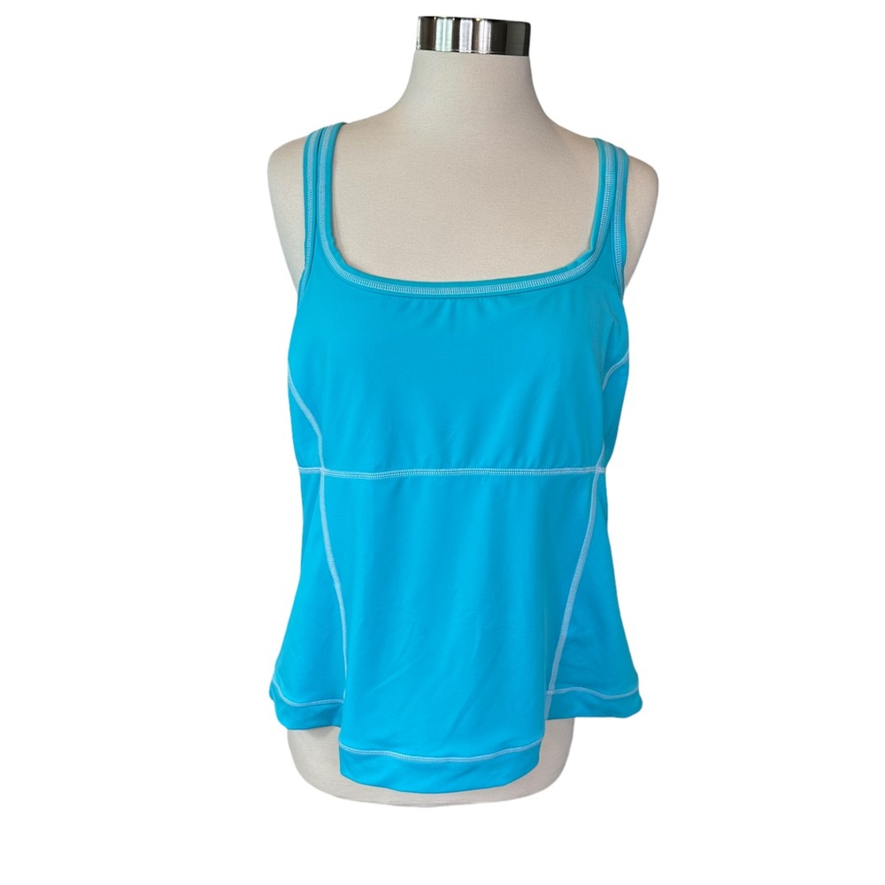 Lands End Tankini Womens Swim Strappy Built in Bra Stretch Blue 18